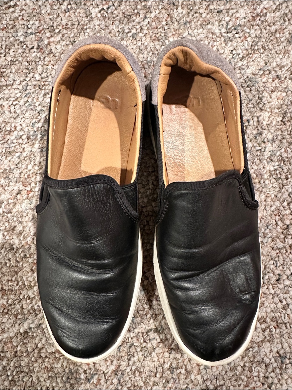 UGG Black Leather Slip-On Loafers with White Sole